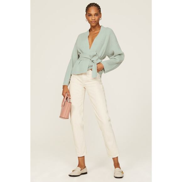 Marissa Webb Mint Green Blue Wool Ribbed Knit Cardigan Wrap Sweater Size Small - Picture 1 of 16